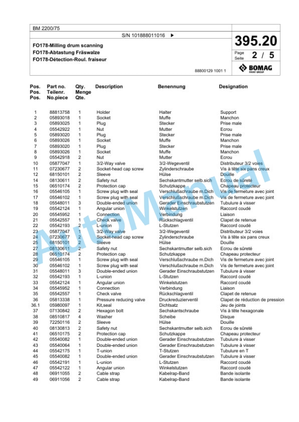 Bomag BM 2000-75 Cold Milling Planer Spare Parts Catalogue 00824801-5