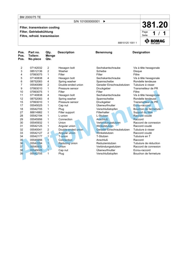 Bomag BM 2000-75 TE Cold Milling Planer Spare Parts Catalogue 00825881-2