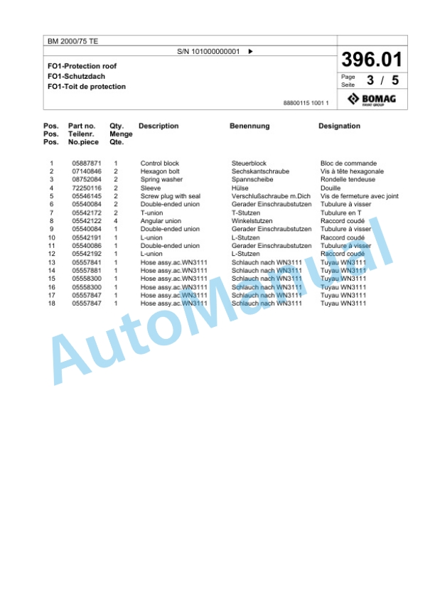 Bomag BM 2000-75 TE Cold Milling Planer Spare Parts Catalogue 00825881-4