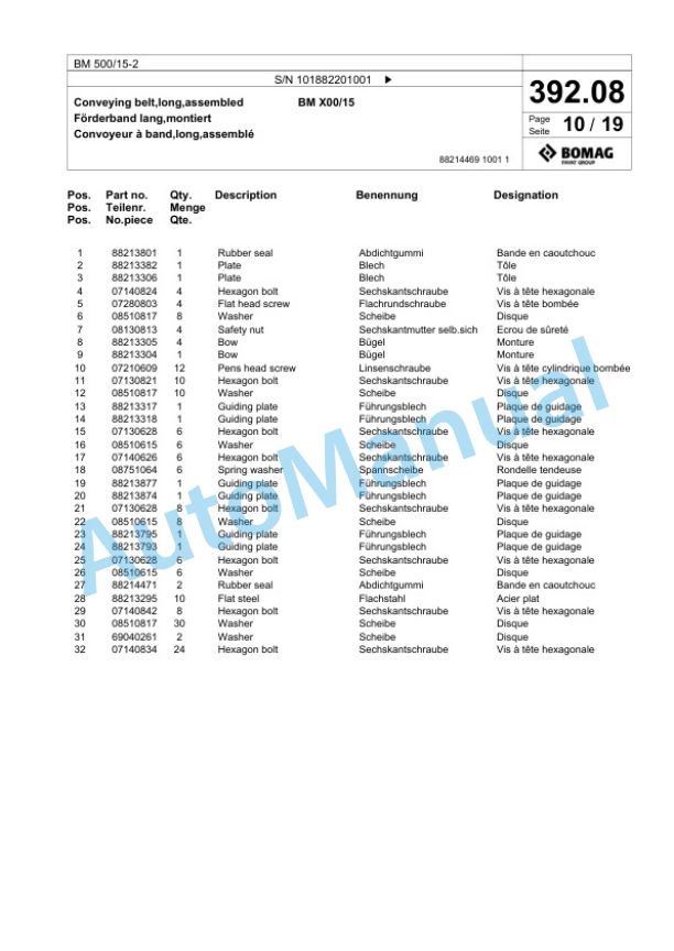 Bomag BM 500-15-2 Cold Milling Planer Spare Parts Catalogue 00826481-2