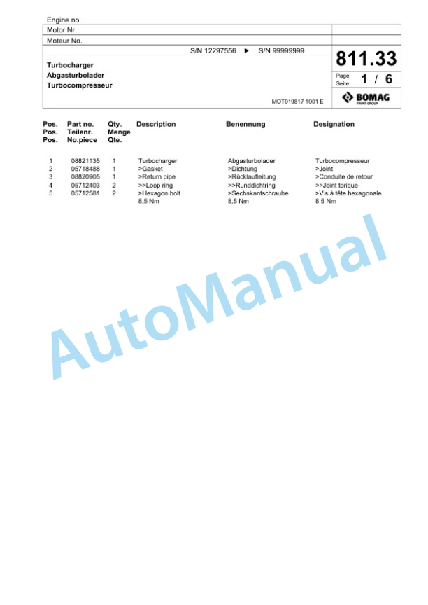 Bomag BM 500-15-2 Cold Milling Planer Spare Parts Catalogue 00826481-5