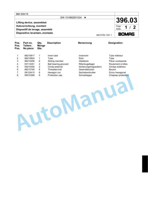 Bomag BM 500-15 Cold Milling Planer Spare Parts Catalogue 00818873-3