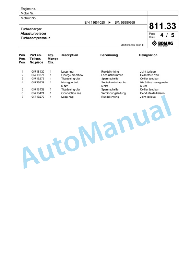 Bomag BM 500-15 EU-Flex T4i Cold Milling Planer Spare Parts Catalogue 00825063-5