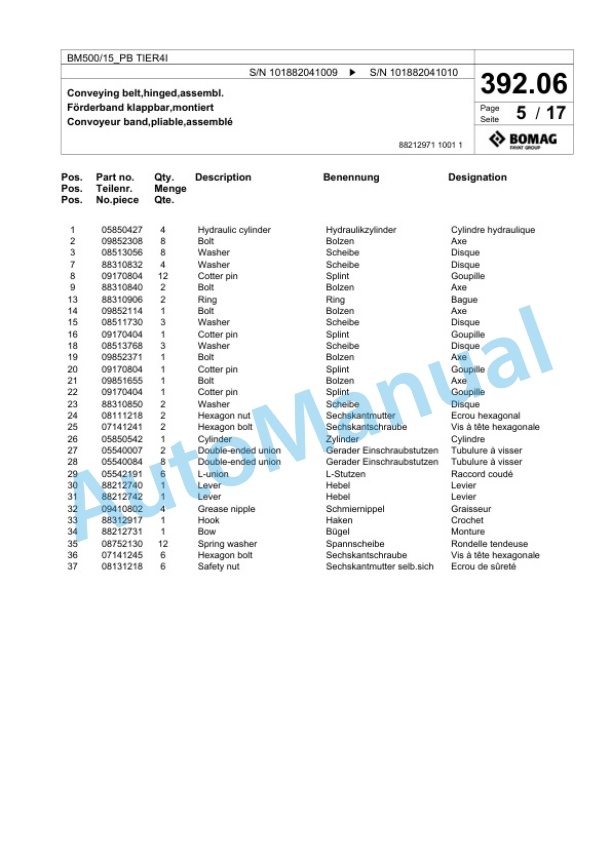 Bomag BM 500-15-PB TIER4I Cold Milling Planer Spare Parts Catalogue 00824743-2
