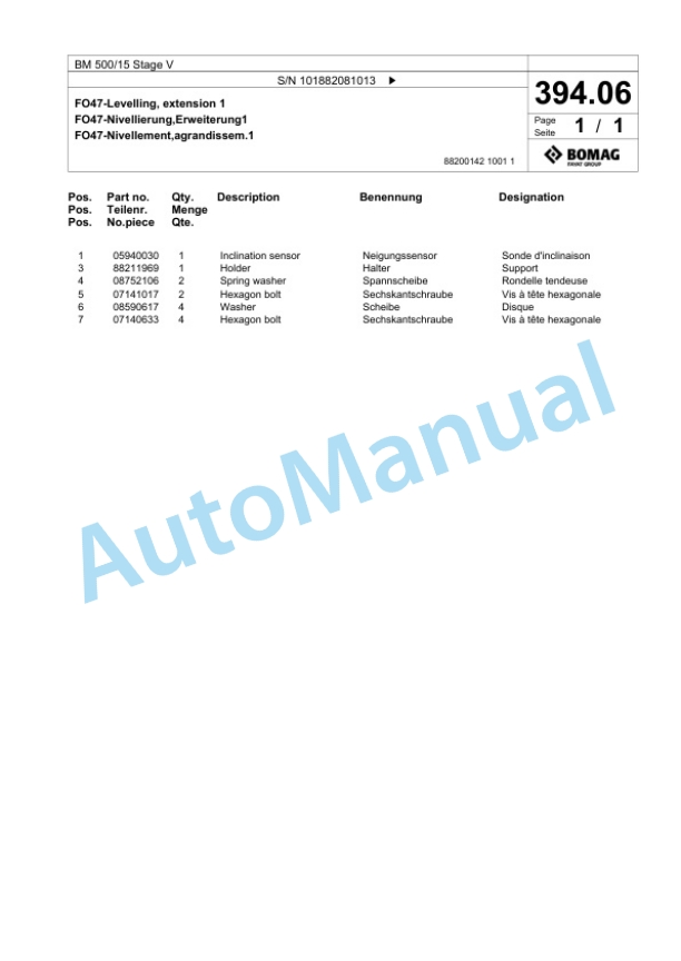 Bomag BM 500-15 Stage V Cold Milling Planer Spare Parts Catalogue 00825885-3