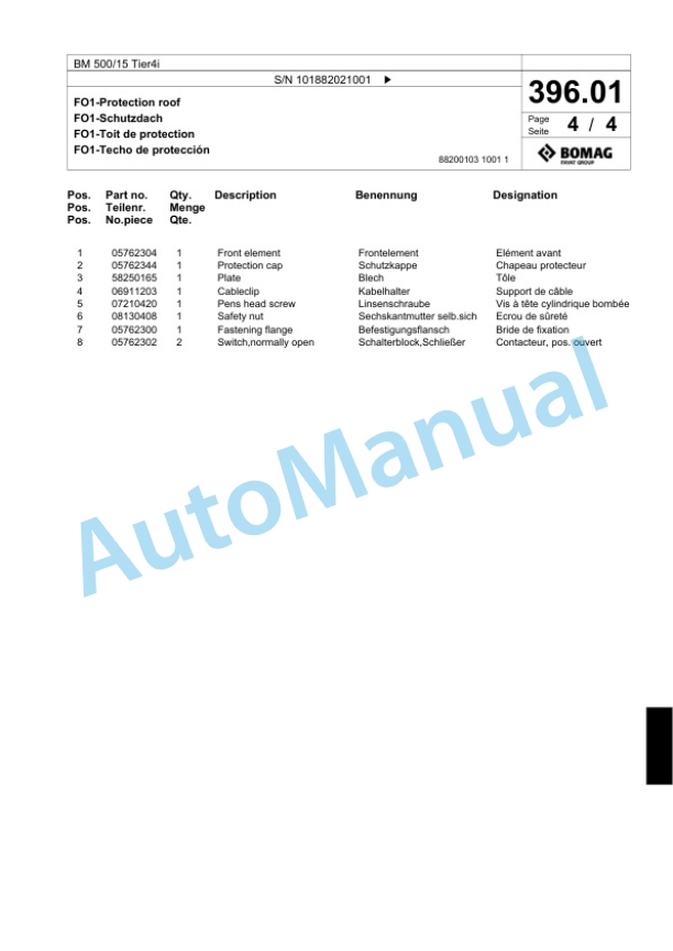 Bomag BM 500-15 Tier4i Cold Milling Planer Spare Parts Catalogue 00824553-3