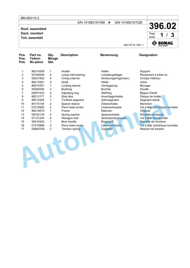 Bomag BM 600-15-2 Cold Milling Planer Spare Parts Catalogue 00826479-3