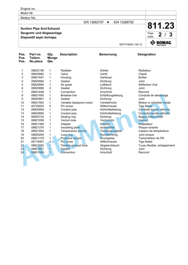 Bomag BM 600-15-2 Cold Milling Planer Spare Parts Catalogue 00826479-5
