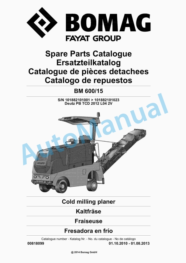 Bomag BM 600-15 Cold Milling Planer Spare Parts Catalogue 00818099