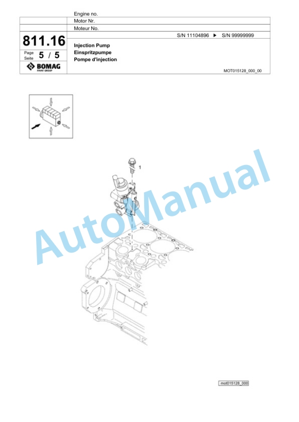 Bomag BM 600-15 Cold Milling Planer Spare Parts Catalogue 00818175-5