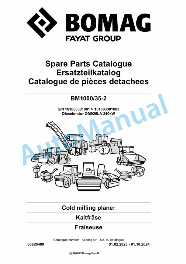 Bomag BM1000-35-2 Cold Milling Planer Spare Parts Catalogue 00826489