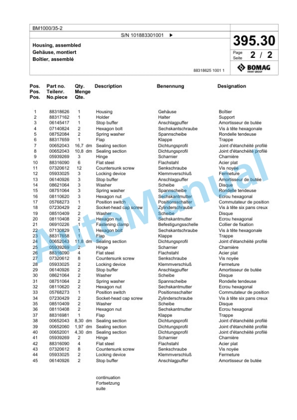 Bomag BM1000-35-2 Cold Milling Planer Spare Parts Catalogue 00826489-4