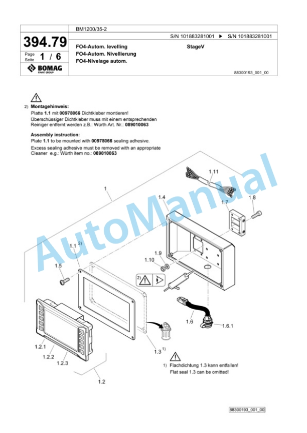 Bomag BM1200-35-2 Cold Milling Planer Spare Parts Catalogue 00826485-4