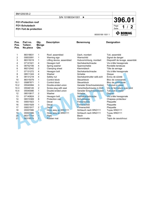 Bomag BM1200-35-2 Cold Milling Planer Spare Parts Catalogue 00826497-4