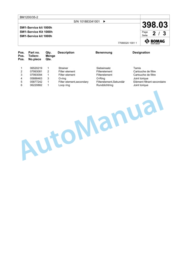 Bomag BM1200-35-2 Cold Milling Planer Spare Parts Catalogue 00826497-5