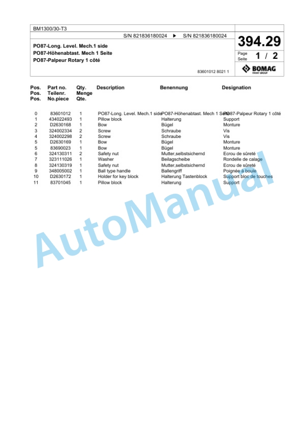 Bomag BM1300-30-T3 Cold Milling Planer Spare Parts Catalogue 00818425-4