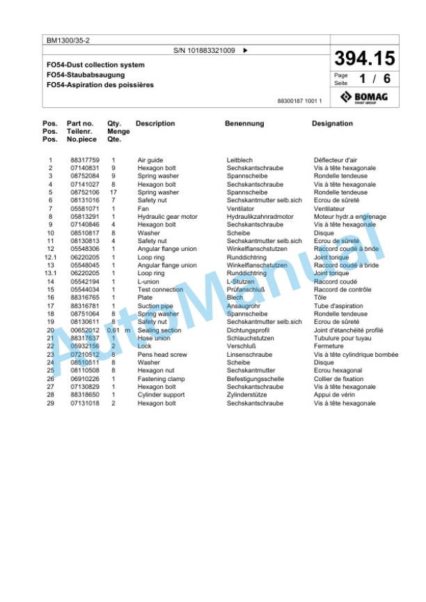 Bomag BM1300-35-2 Cold Milling Planer Spare Parts Catalogue 00826493-3