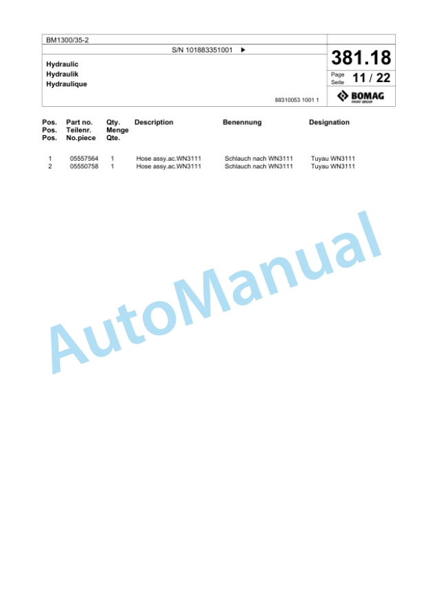 Bomag BM1300-35-2 Cold Milling Planer Spare Parts Catalogue 00826499-2