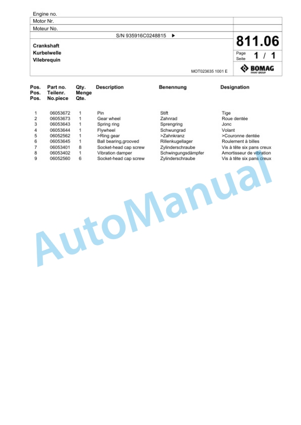 Bomag BM1300-35-2 Cold Milling Planer Spare Parts Catalogue 00826499-5