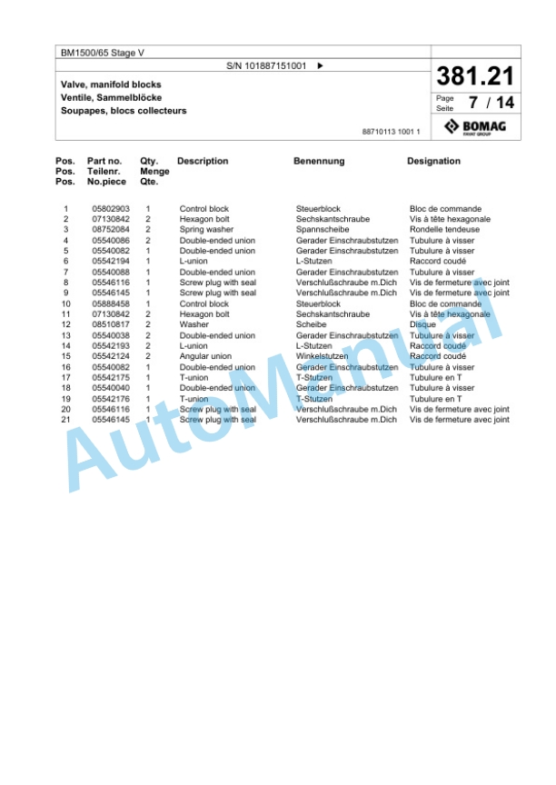 Bomag BM1500-65 Stage V Cold Milling Planer Spare Parts Catalogue 00826471-2