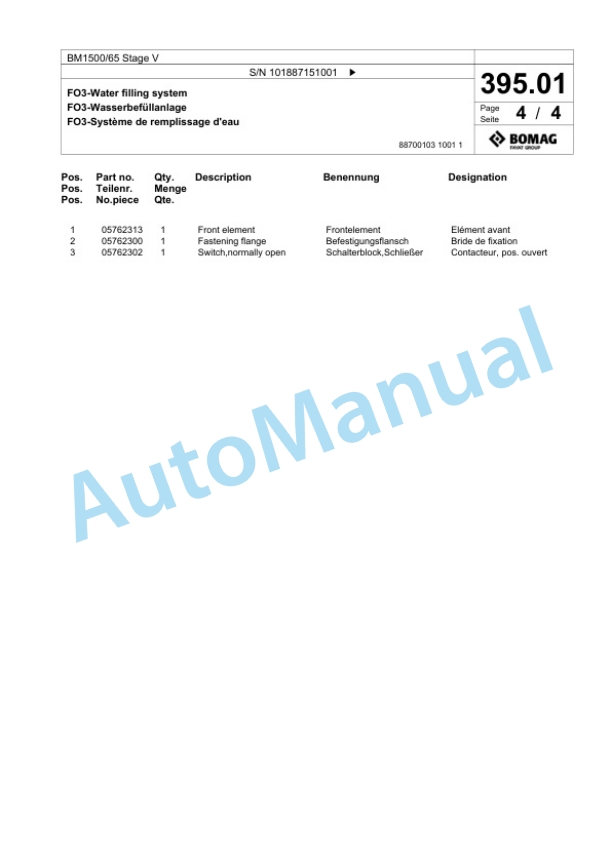 Bomag BM1500-65 Stage V Cold Milling Planer Spare Parts Catalogue 00826471-3