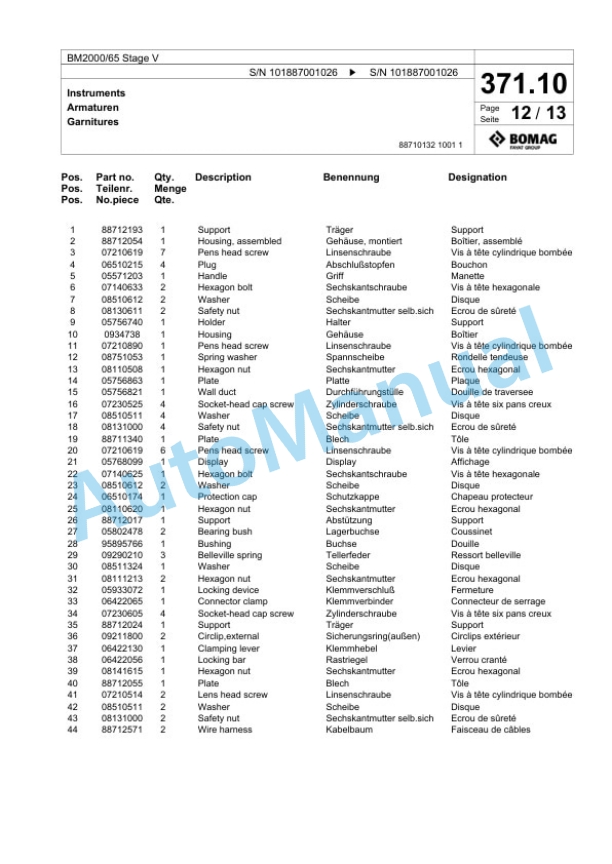 Bomag BM2000-65 Stage V Cold Milling Planer Spare Parts Catalogue 00826467-2