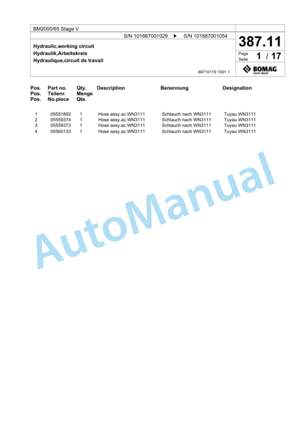 Bomag BM2000-65 Stage V Cold Milling Planer Spare Parts Catalogue 00826467-3