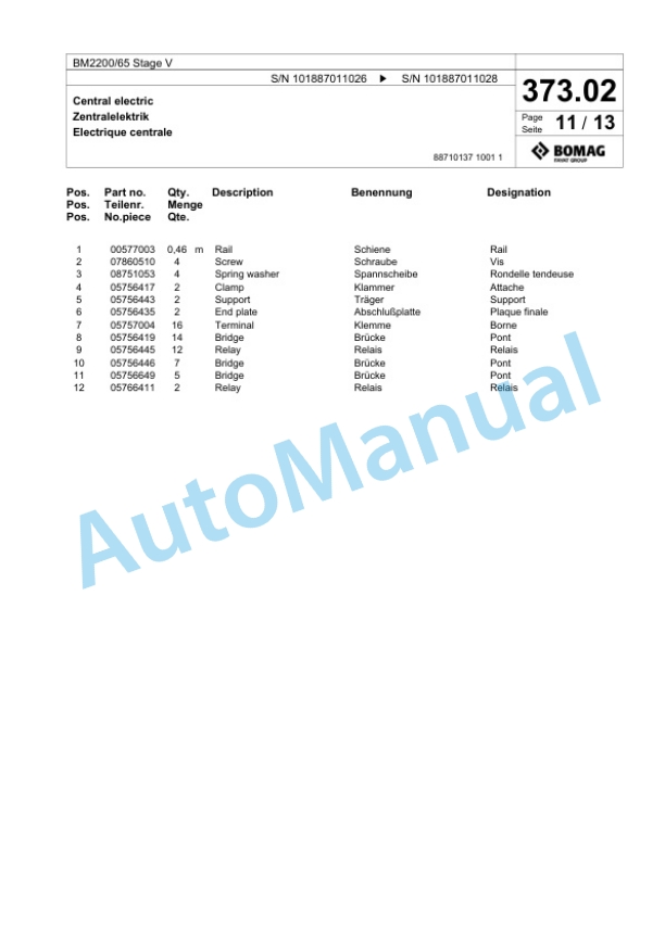 Bomag BM2200-65 Stage V Cold Milling Planer Spare Parts Catalogue 00826469-2