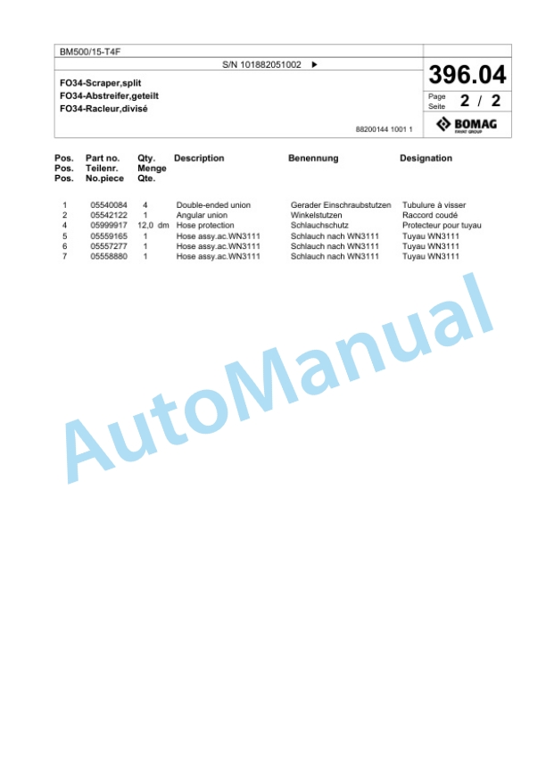 Bomag BM500-15-T4F Cold Milling Planer Spare Parts Catalogue 00825149-3