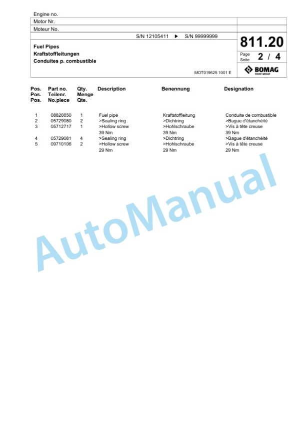 Bomag BM500-15-T4F Cold Milling Planer Spare Parts Catalogue 00825149-4