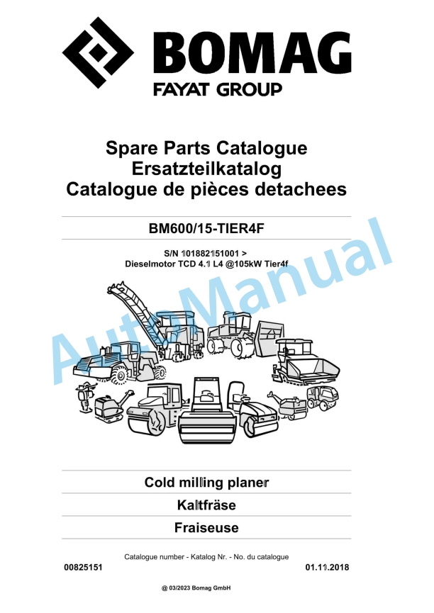 Bomag BM600-15-TIER4F Cold Milling Planer Spare Parts Catalogue 00825151