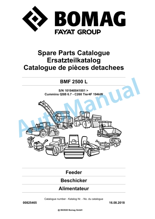 Bomag BMF 2500 L Feeder Spare Parts Catalogue 00825465