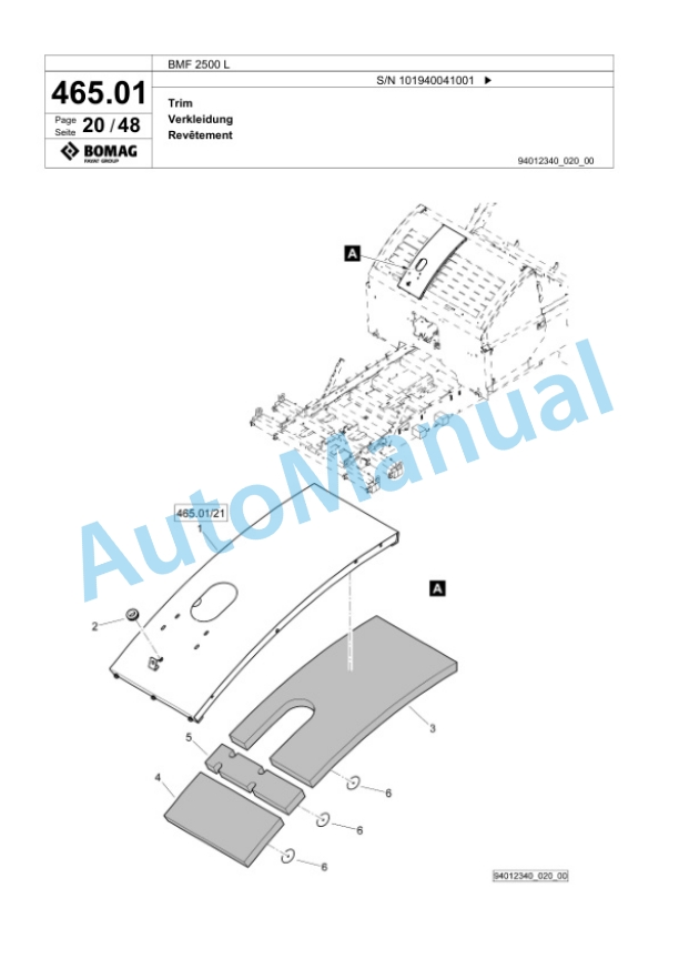 Bomag BMF 2500 L Feeder Spare Parts Catalogue 00825465-2
