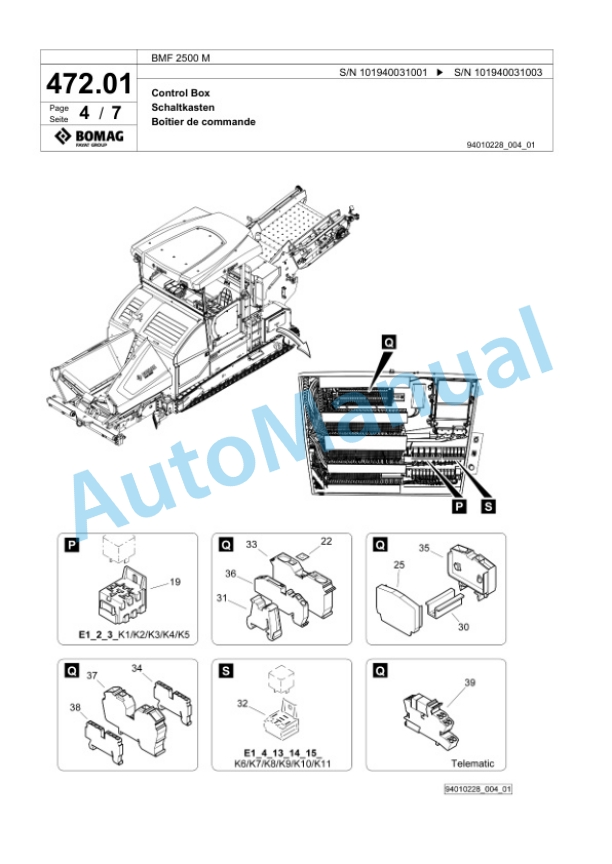Bomag BMF 2500 M Feeder Spare Parts Catalogue 00825047-3