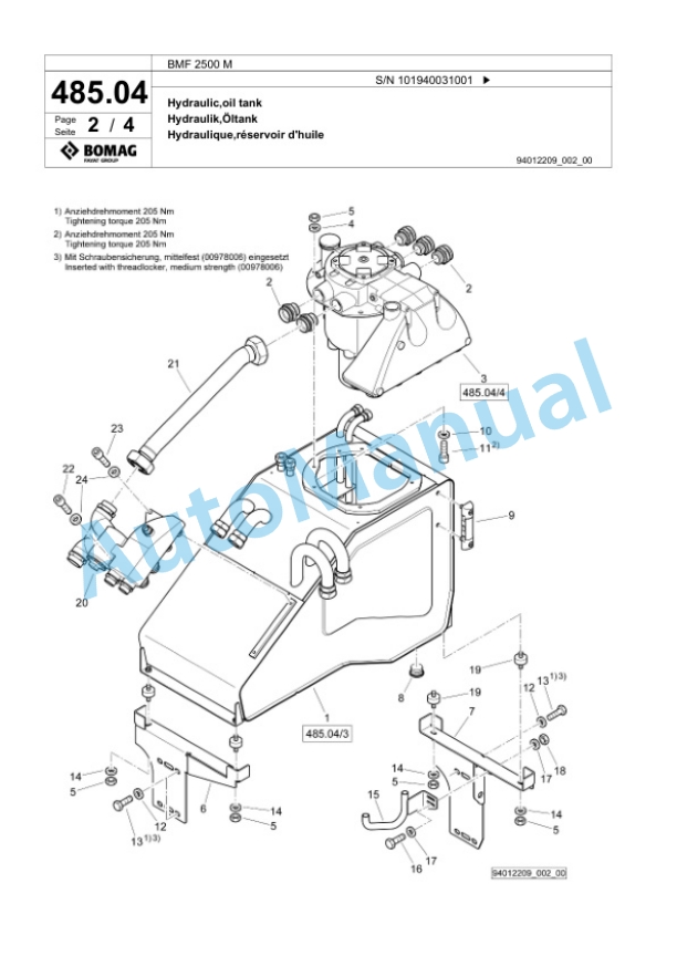Bomag BMF 2500 M Feeder Spare Parts Catalogue 00825047-5