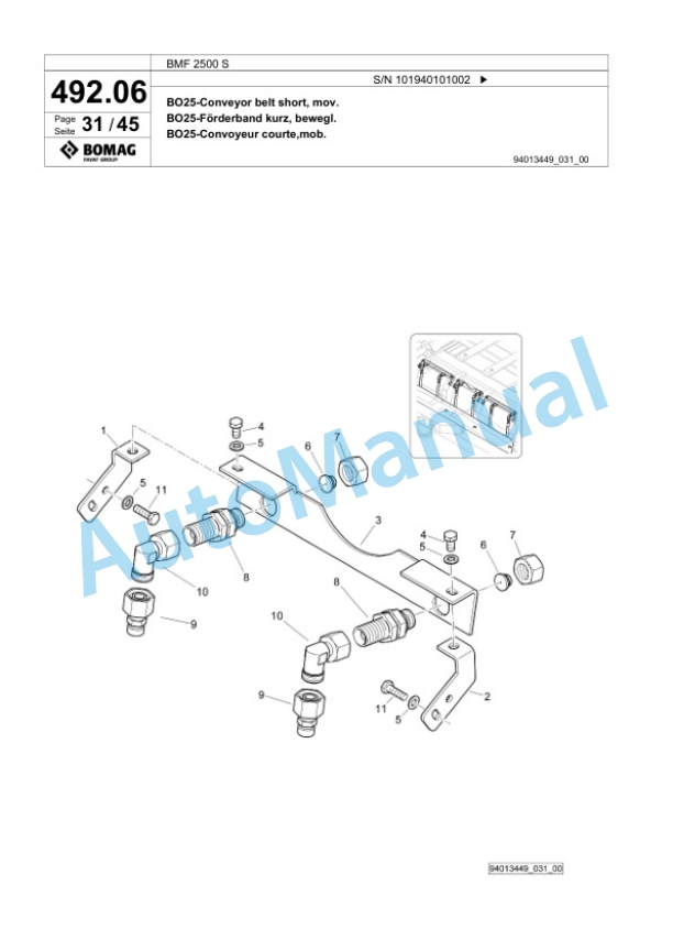 Bomag BMF 2500 S Feeder Spare Parts Catalogue 00825155-5