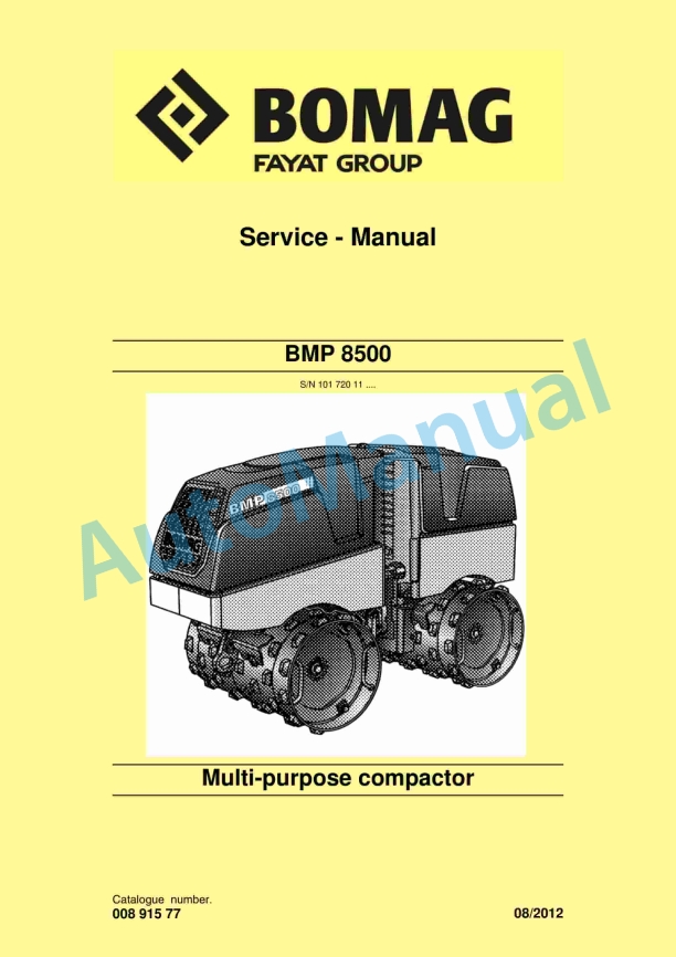 Bomag BMP 8500 Multi Purpose Compactor Service Manual 00891577
