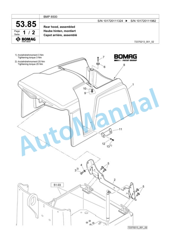 Bomag BMP 8500 Multi Purpose Compactor Spare Parts Catalogue 00818667-2