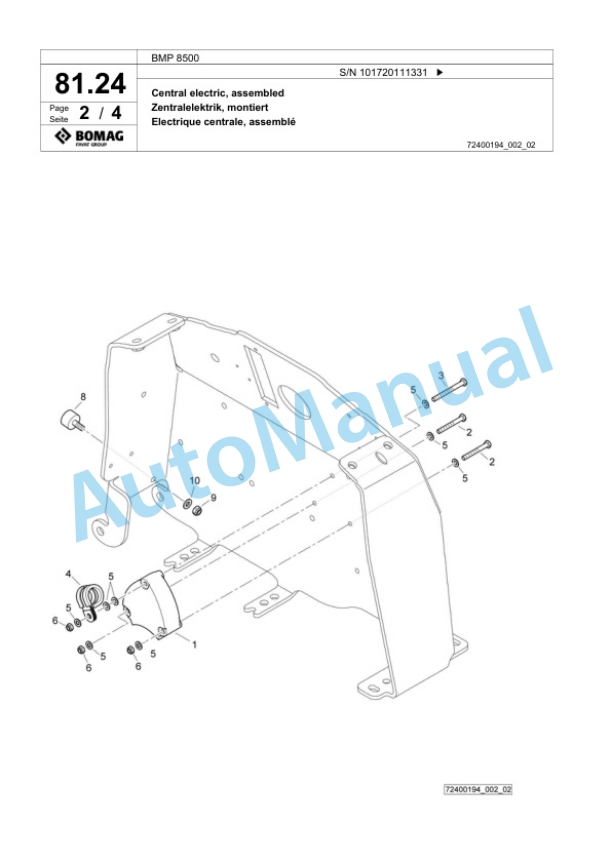Bomag BMP 8500 Multi Purpose Compactor Spare Parts Catalogue 00818667-3