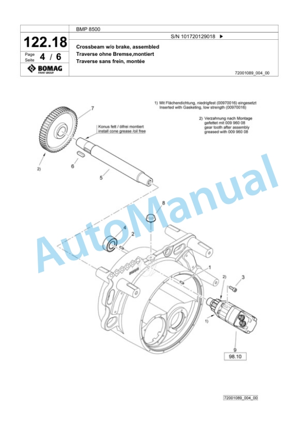 Bomag BMP 8500 Multi Purpose Compactor Spare Parts Catalogue 00824277-5