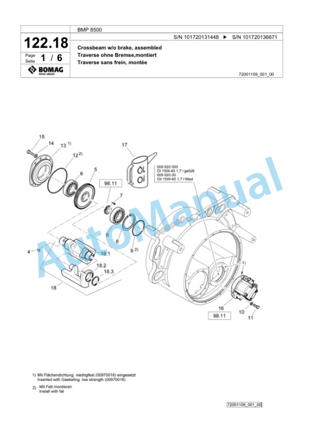 Bomag BMP 8500 Multi Purpose Compactor Spare Parts Catalogue 00825393-4