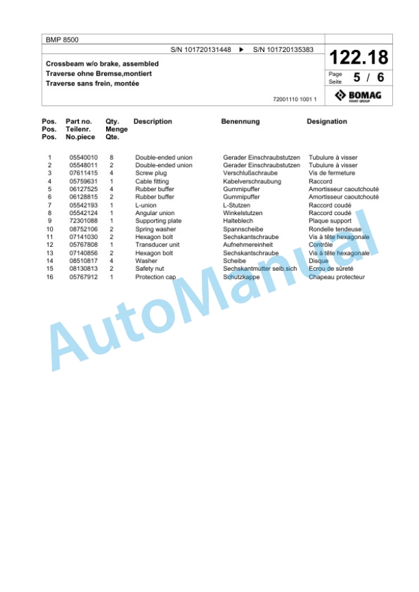 Bomag BMP 8500 Multi Purpose Compactor Spare Parts Catalogue 00825393-5