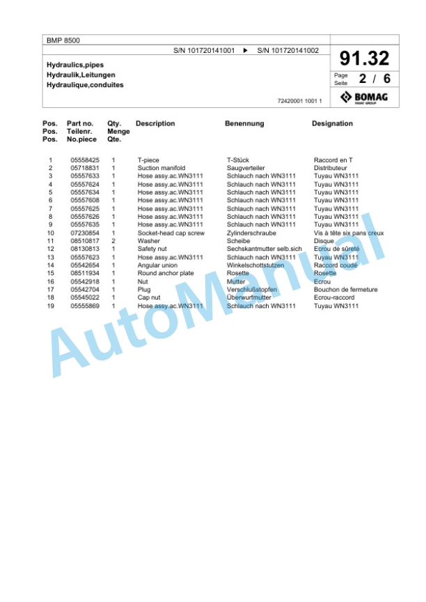 Bomag BMP 8500 Multi Purpose Compactor Spare Parts Catalogue 00825737-3