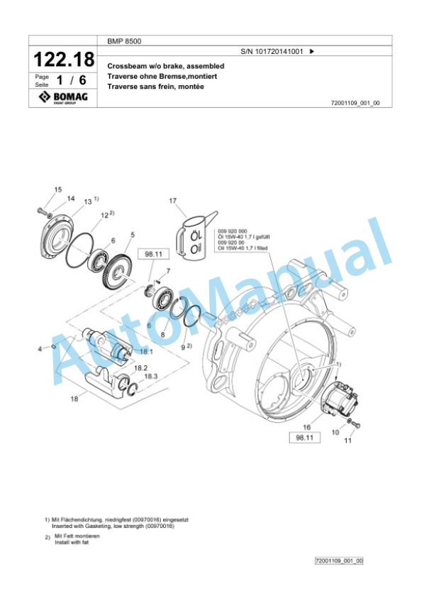 Bomag BMP 8500 Multi Purpose Compactor Spare Parts Catalogue 00825737-5