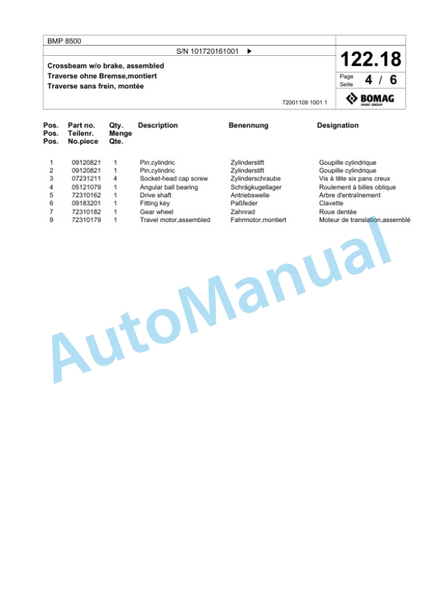 Bomag BMP 8500 Multi Purpose Compactor Spare Parts Catalogue 00826585-5