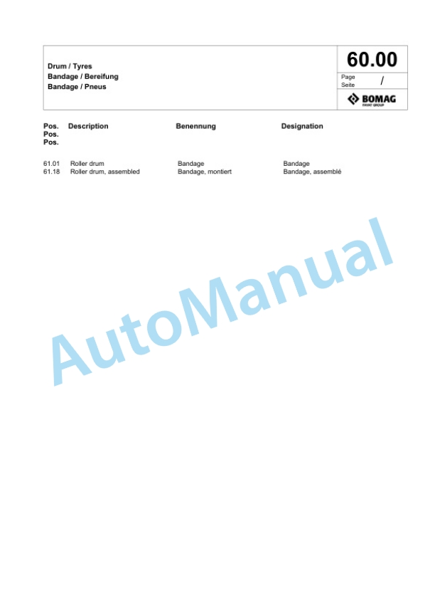 Bomag BMP 8500 Multi Purpose Compactor Spare Parts Catalogue 00826647-2