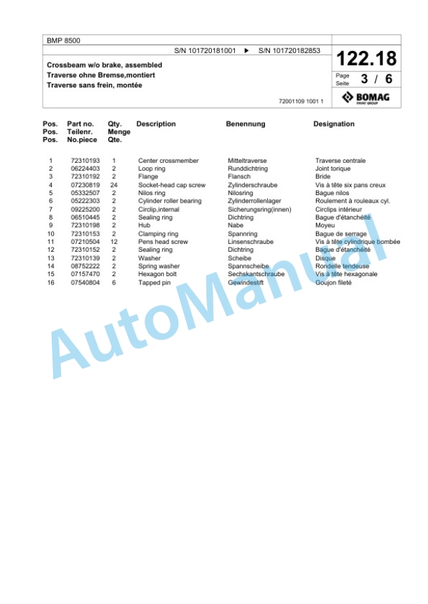Bomag BMP 8500 Multi Purpose Compactor Spare Parts Catalogue 00826647-5
