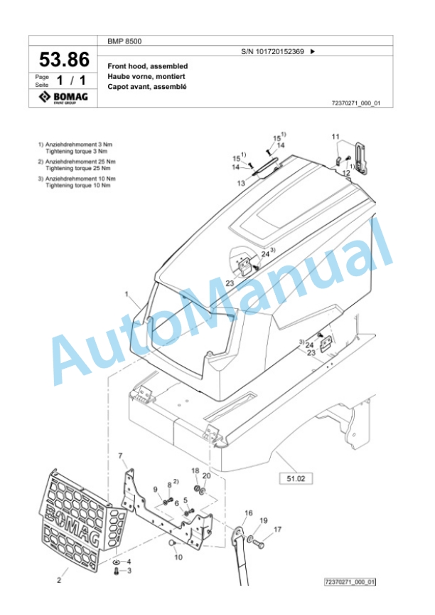 Bomag BMP 8500 Multi Purpose Compactor Spare Parts Catalogue 00827003-2