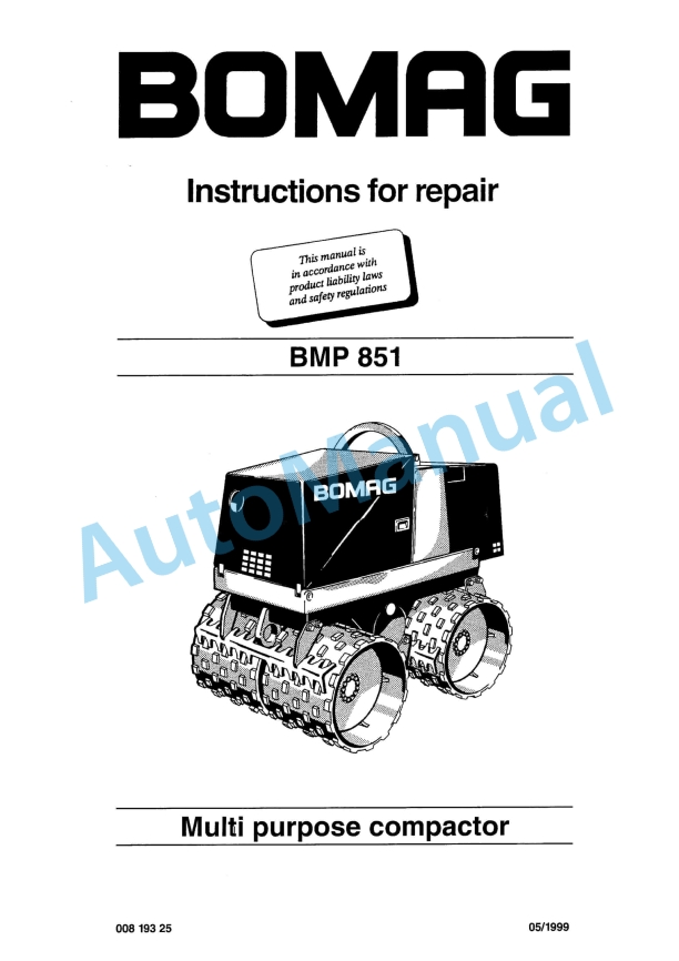 Bomag BMP 851 Multi Purpose Compactor Repair Instructions 00819325