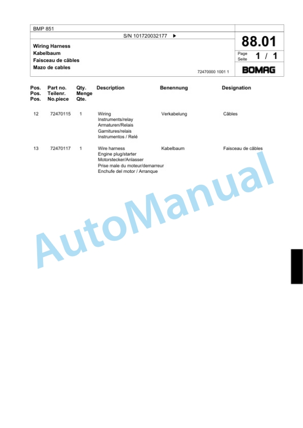Bomag BMP 851 Multi Purpose Compactor Spare Parts Catalogue 00817409-3